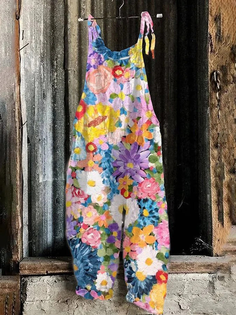 Floral Print Bib Trousers