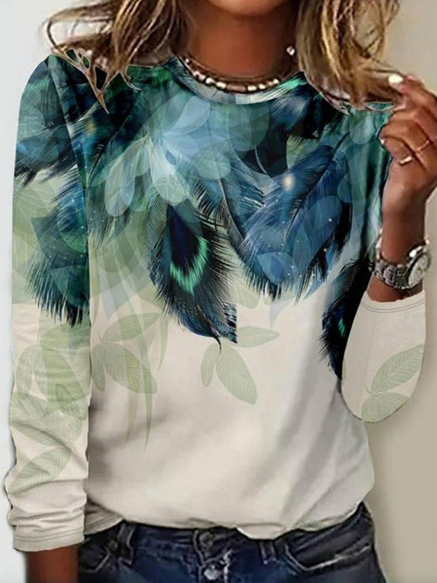 Casual Natural Leaf Print Blouse