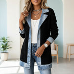 Casual Denim Patchwork Jacket With Collar For Women