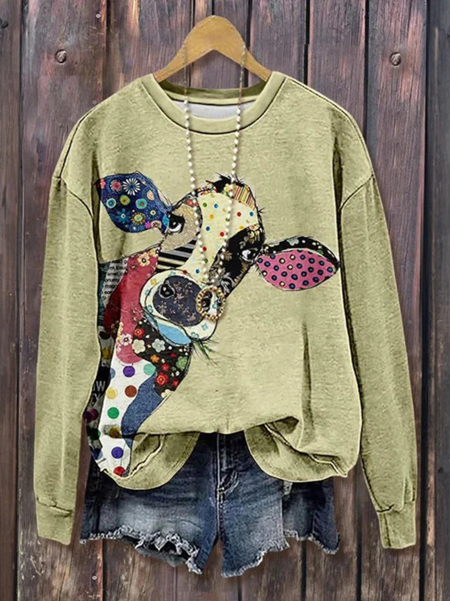 Casual Animal Print Round Neck Long Sleeve Sweatshirt