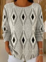 Vintage Geometric Print Round Neck Long Sleeve Sweater
