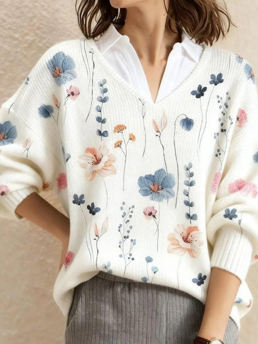 Basic White V-neck Long Sleeve Sweater
