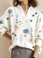 Basic White V-neck Long Sleeve Sweater