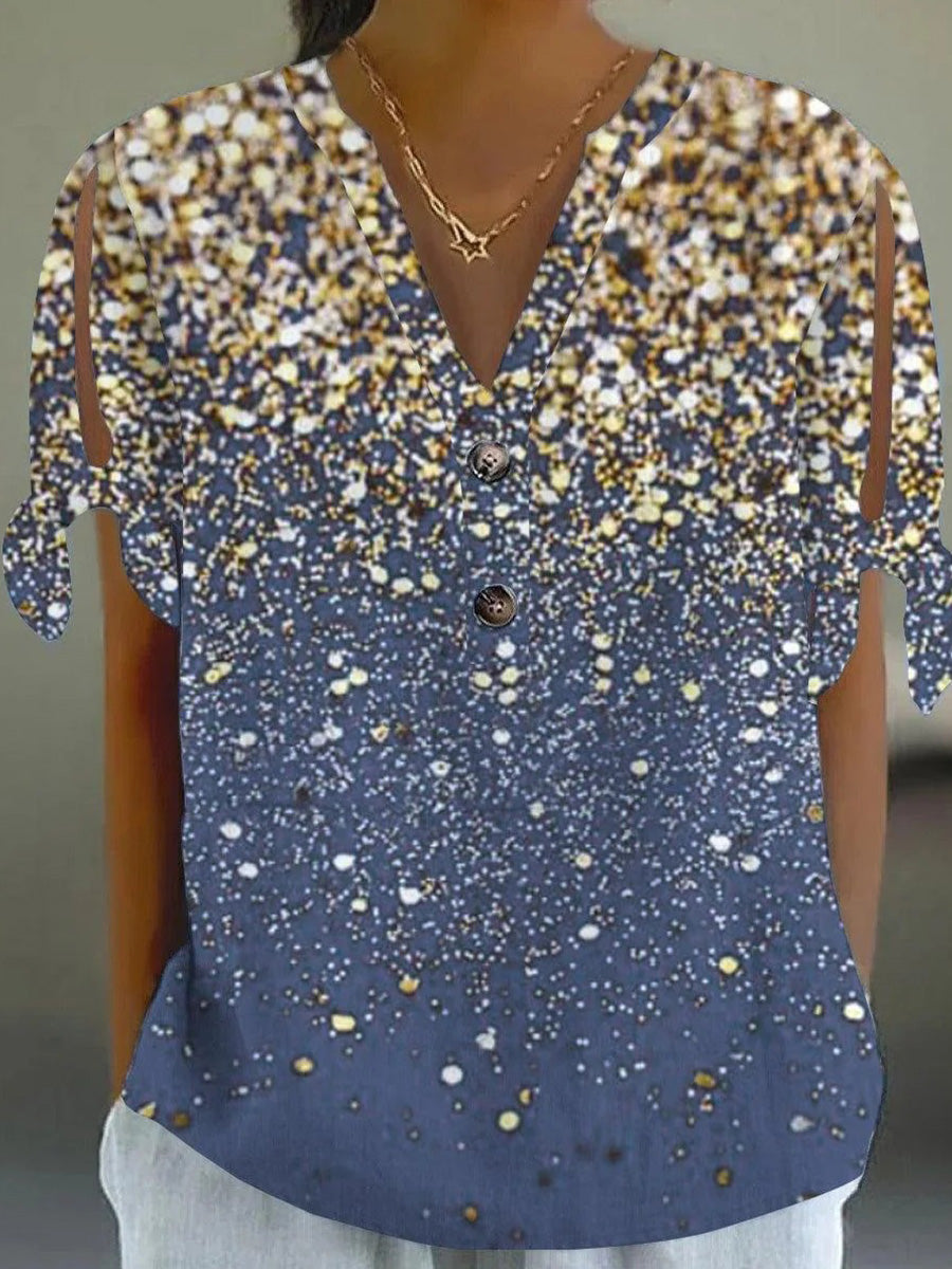 Popular V-Neck Split Short Sleeve Top