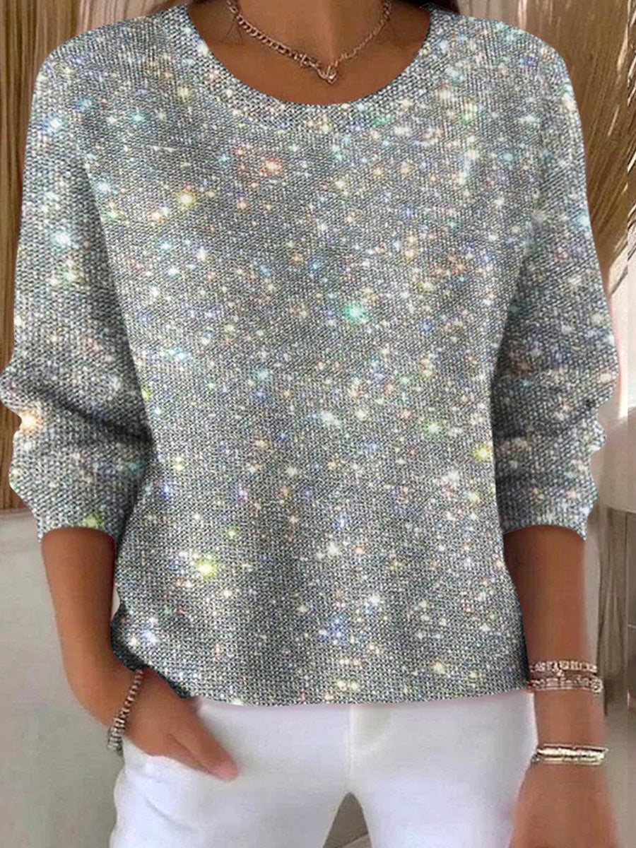 Silver Long Sleeve Round Neck Top