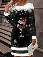 Christmas Casual Round Neck Printed Sweatshirt Dresses