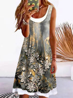 Vacation Floral Printed Sleeveless Knitting Dress