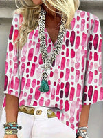 Vintage Casual V-neck 3/4 Sleeve Blouse