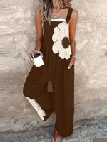 Brown Side Pocket Floral Print Jumpsuit