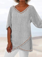 Gray Casual Solid Plain Half Sleeve Blouse