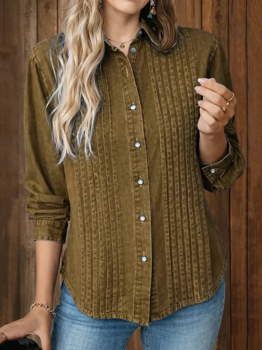 Women's Long Sleeve Casual Loose Pleated Blouse