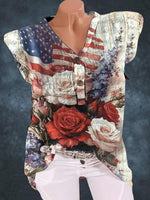 Chic V-Neck Floral Print Short Sleeve Top