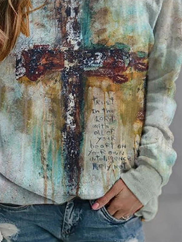 Multi Casual Round Neck Long Sleeve Character Printed Sweatshirts