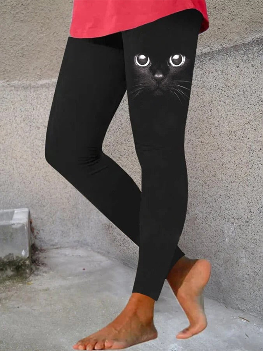 Cute Cat Facial Features Printed Casual Leggings