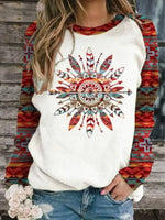 White Casual Round Neck Leaves Printed Long Sleeve Sweatshirts