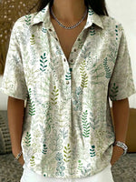 Women's Floral Print Casual Polo Collar Short-sleeve Shirt