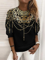 BlackCasual Round Neck Printed Long Sleeve Sweatshirts
