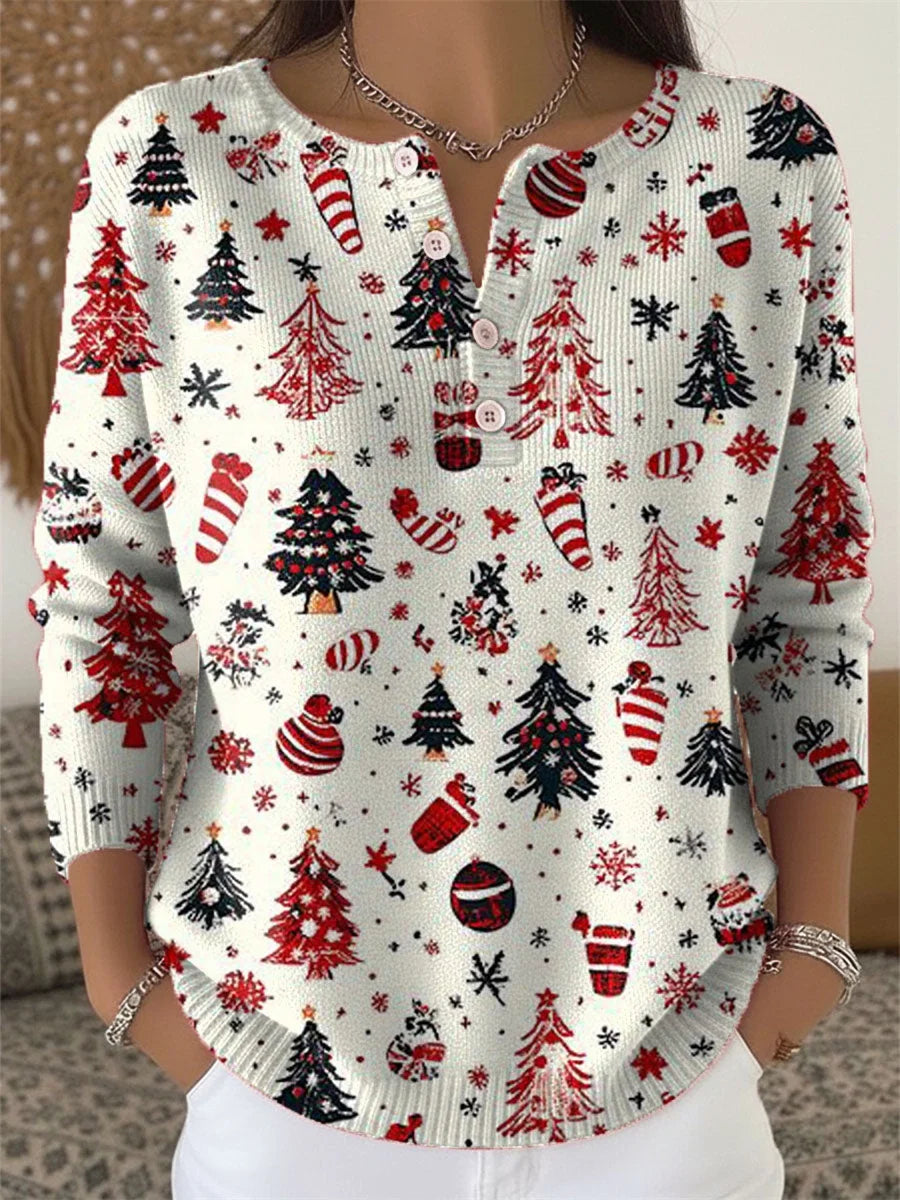Christmas Tree Print Long Sleeve Cardigan Sweater