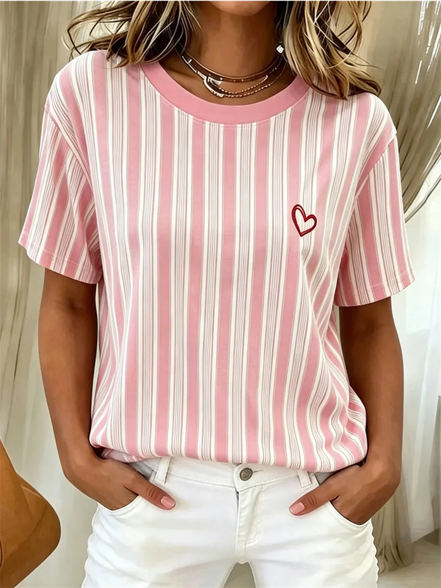 Casual Striped Crew Neck Short Sleeve T-shirt