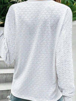 Casual Button V Neck Hollow Long Sleeve Blouse