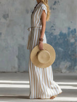 Stylish Short Sleeve Striped Maxi Dress
