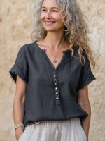 Women's Vintage Simple V-neck Short Sleeve Shirt