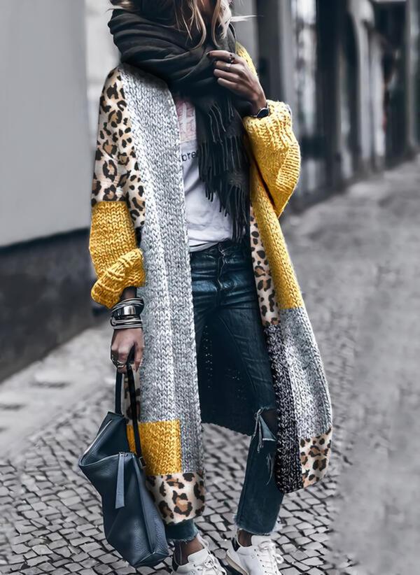 Women's Color Block Casual Long Sleeve Cardigan