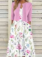 Casual Elegant Floral Printed V Neck Half Sleeve Two Piece Dress