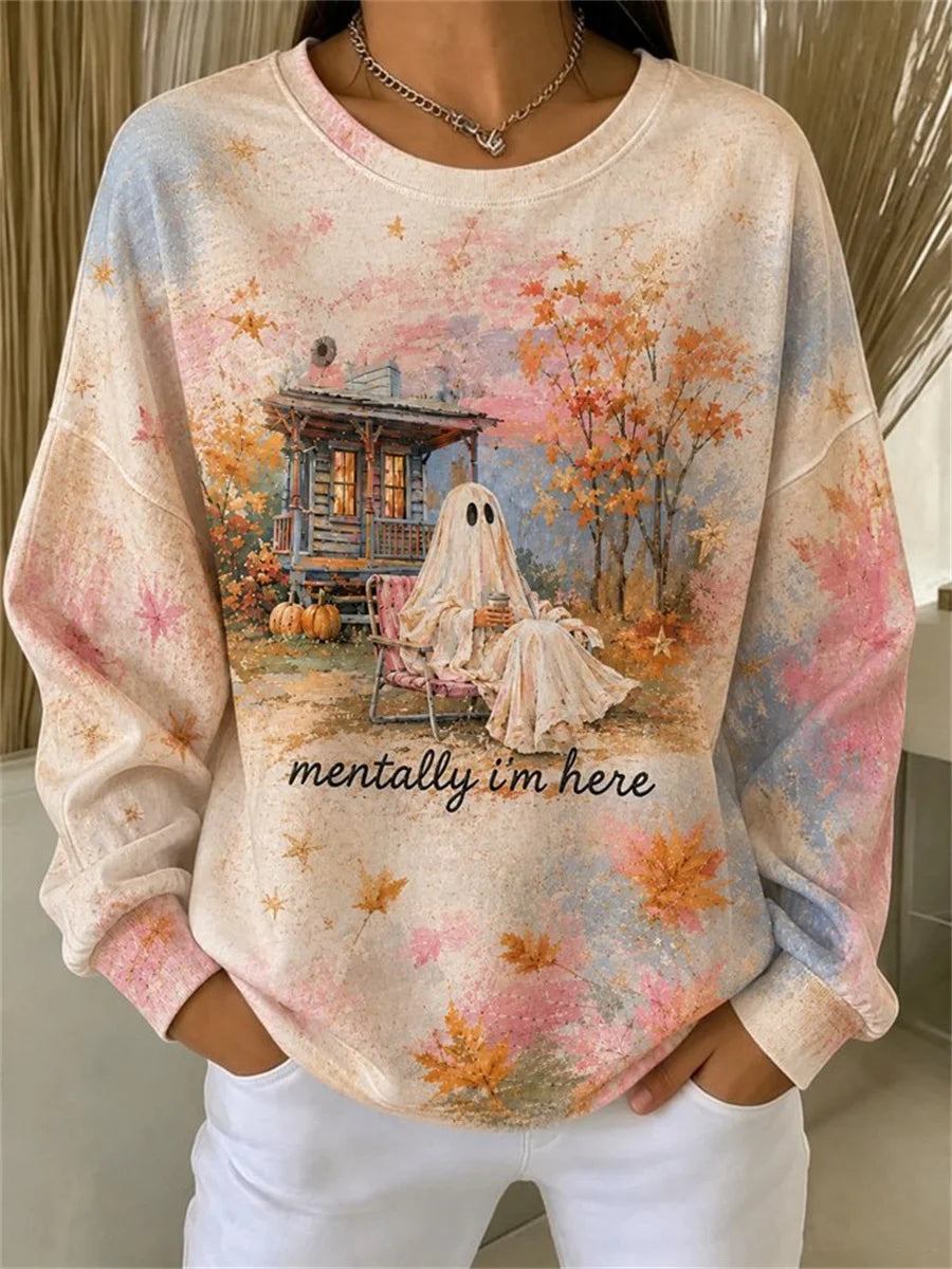 Casual Halloween Crew Neck Long Sleeve Sweatshirt