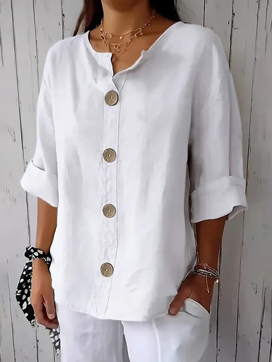 Plain Long Sleeve Button Casual Shirt