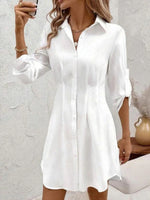 Modern White Plain Collared Long Sleeve Mini Dress