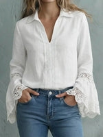 Women's Elegant Lace-trimmed Long Sleeve Shirt