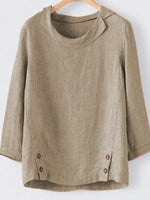 Casual Three Quarter Sleeve Buttoned Blouse
