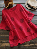 Crew Neck Half Sleeve Casual Polka Dot Blouse