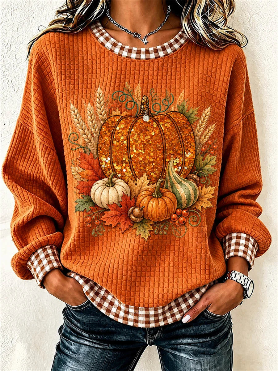 Casual Maple Leaf Crew Neck Long Sleeve Sweatshirt