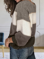 Women Yarn Color Block Long Sleeve Comfy Casual Sweater