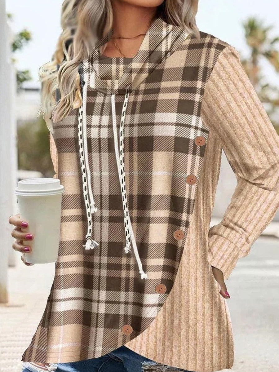 Khaki Long Sleeve Plaid Top