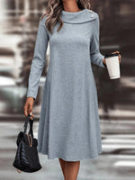 Grey Plain Long Sleeve Mini Dress