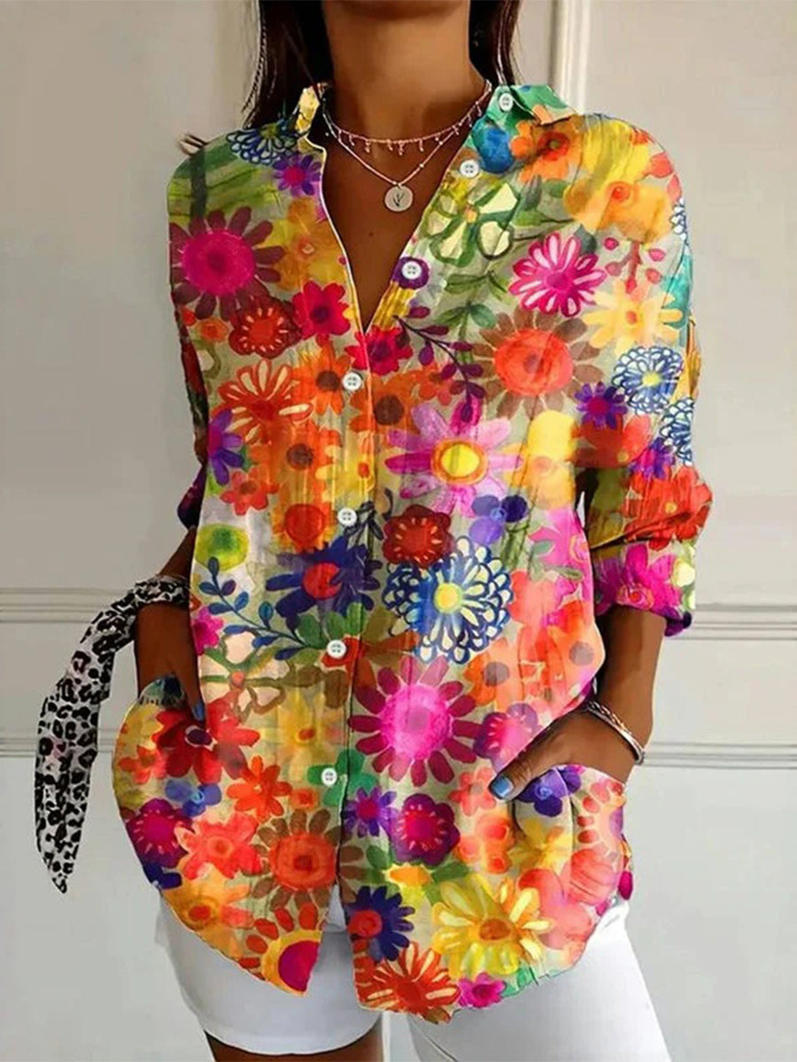 Vintage Floral Print Long Sleeve Blouse