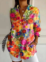 Vintage Floral Print Long Sleeve Blouse