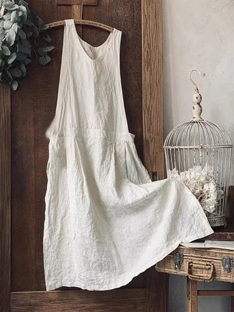 Vintage Plain Sleeveless Plus Size Casual Maxi Weaving Dress