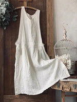 Vintage Plain Sleeveless Plus Size Casual Maxi Weaving Dress