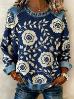 Vintage Floral Crew Neck Long Sleeve Sweatshirt