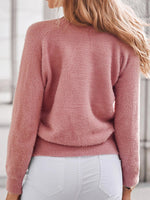 Pink Casual Tops V-neck Long Sleeve Solid Sweater
