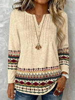 Stylish Long Sleeve Aztec Print Top