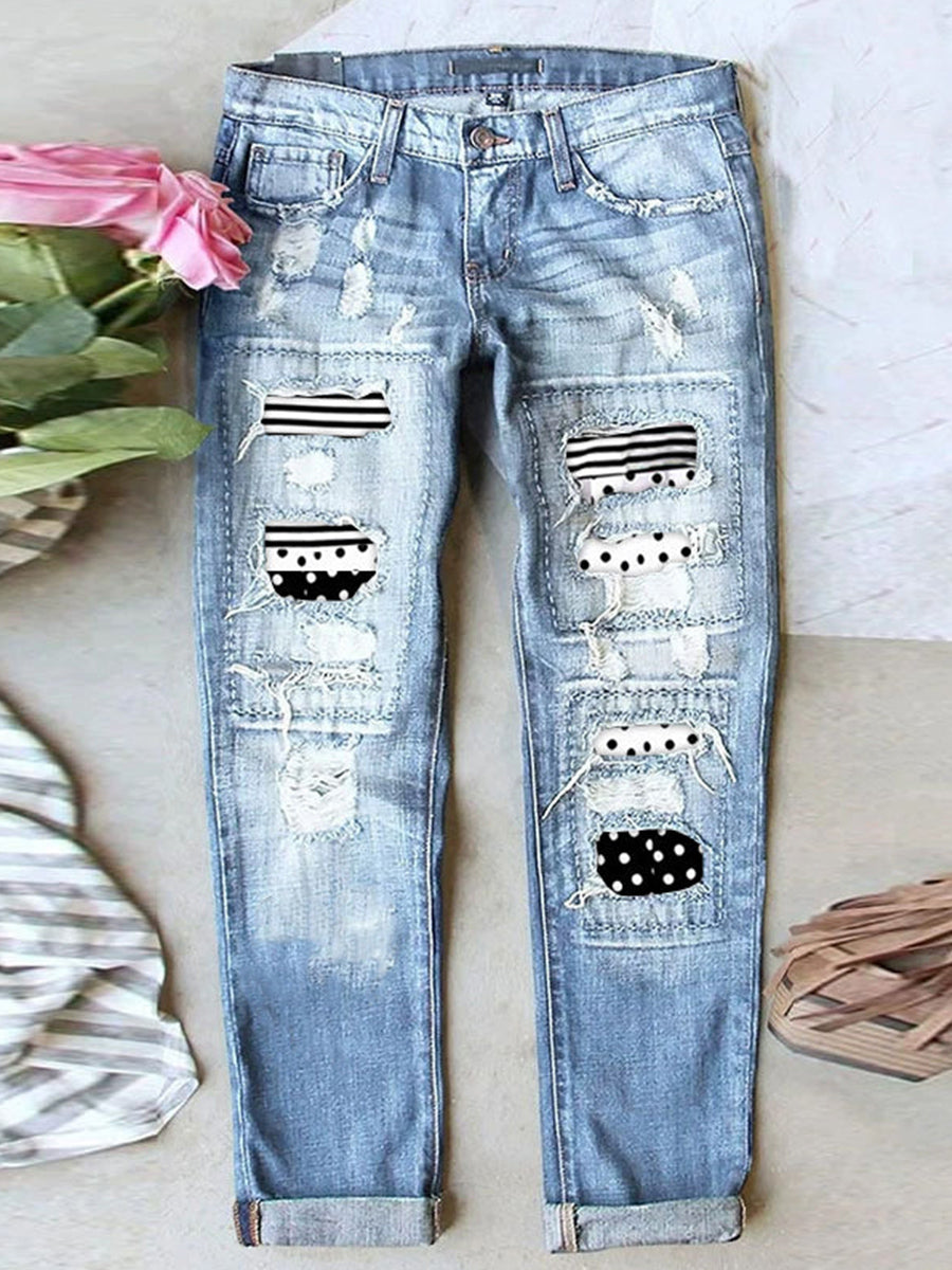 Stretch Ripped Frayed Raw Hem Distressed Jeans