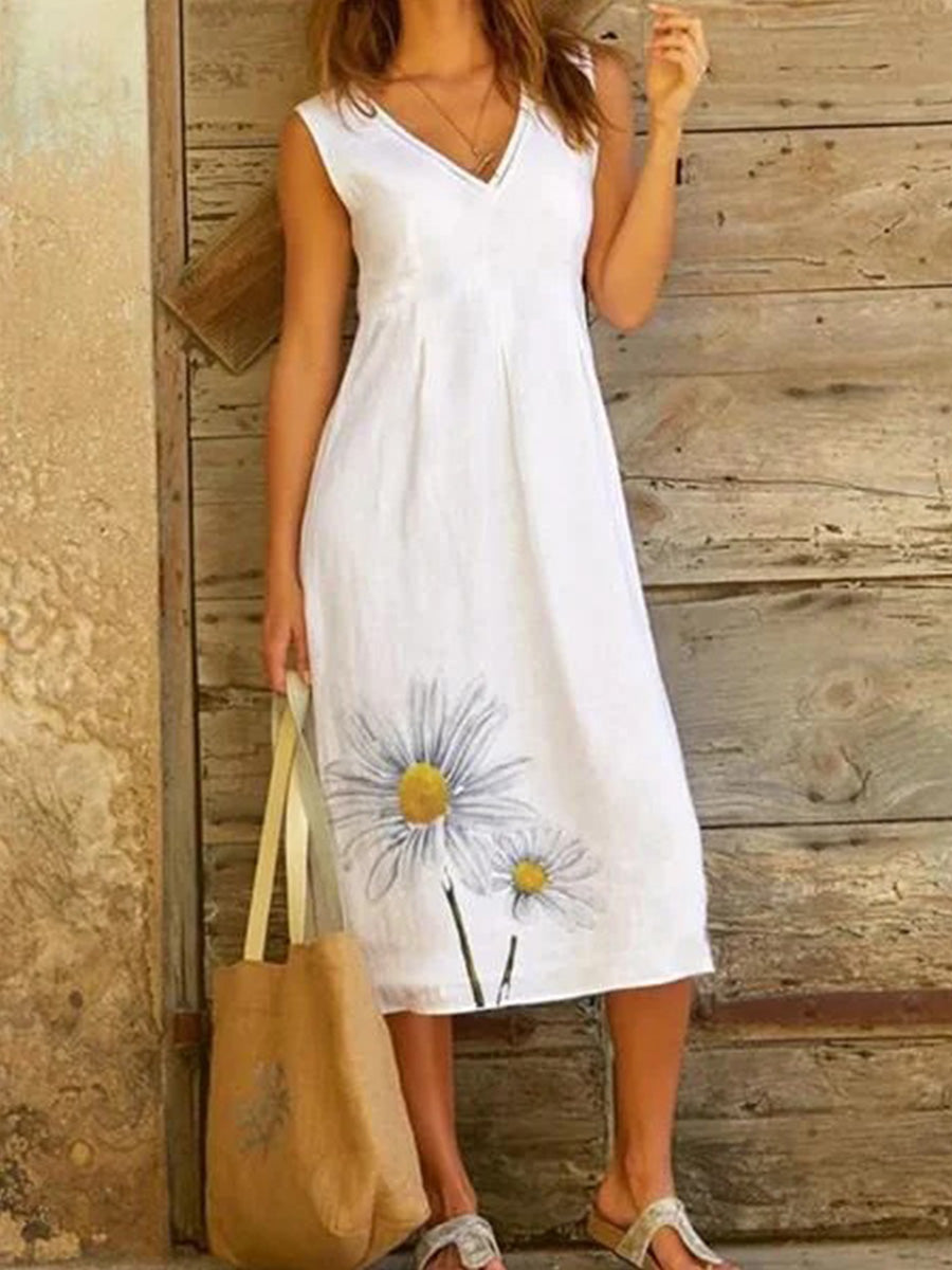 Casual Floral Printed V-neck Sundress