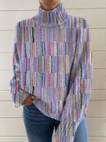 Vintage Art Abstract Lines Print Long Sleeve Pullover Sweater