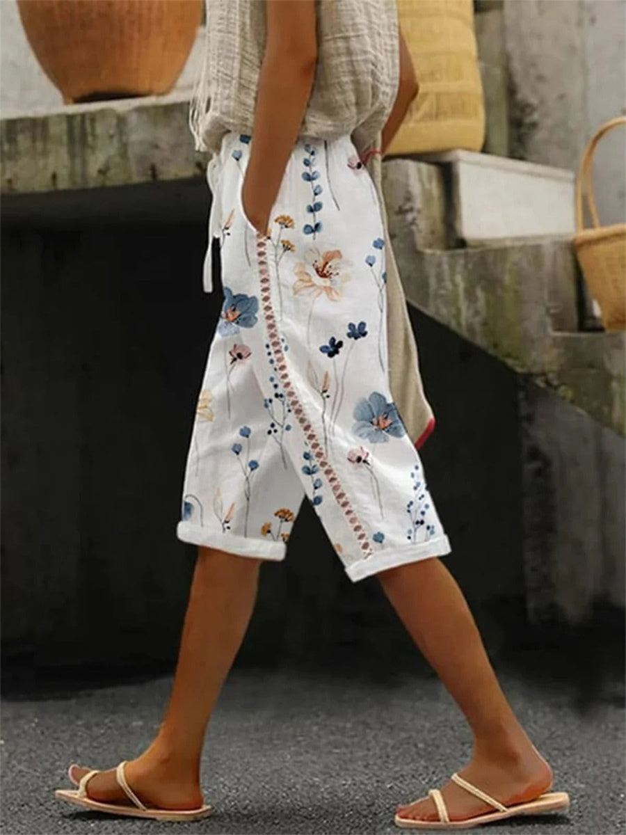 Casual Floral Printed Drawstring Pants