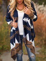 Blue Casual Graphic Tops Long Sleeve Sweater Coat